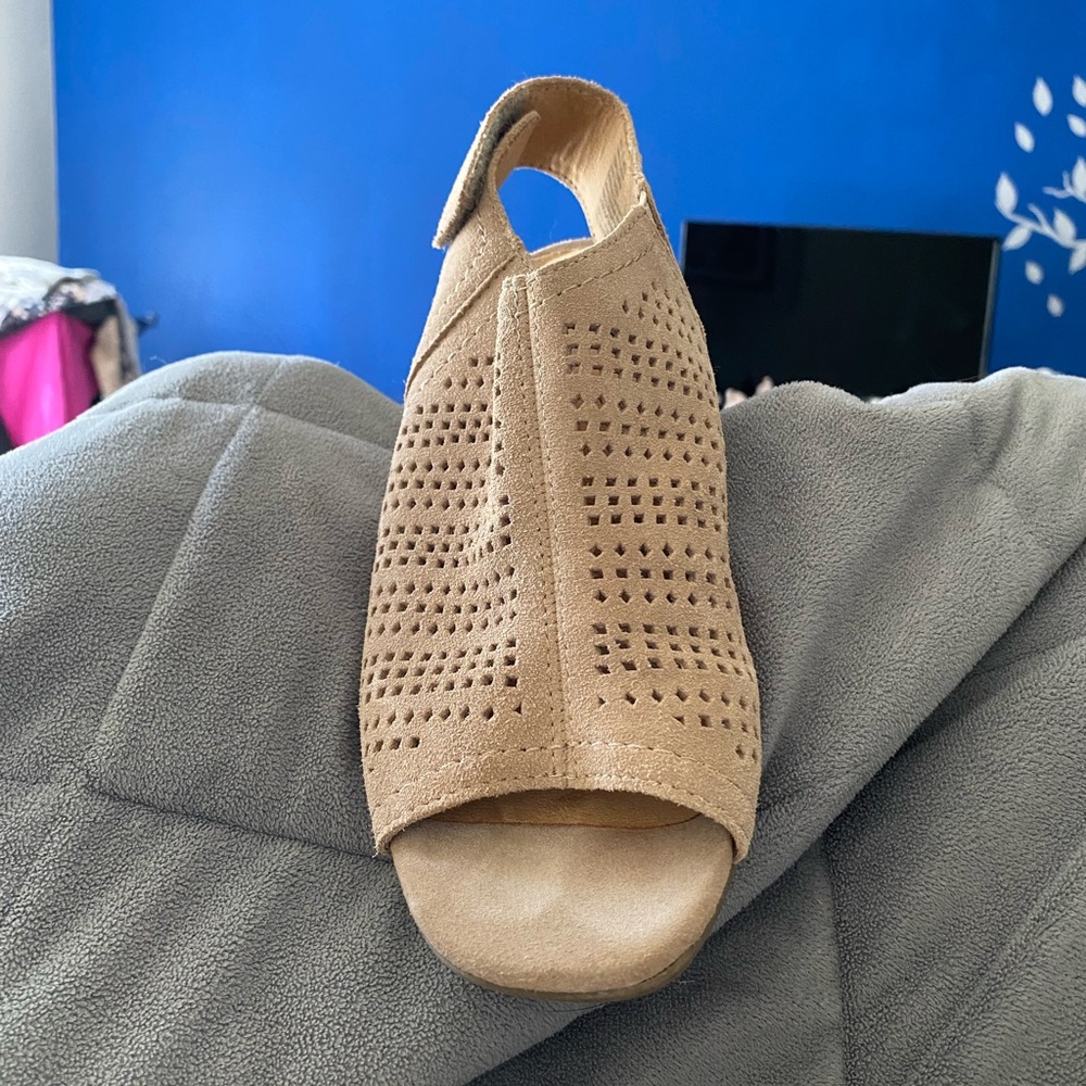 Tan Perforated Suede Mules